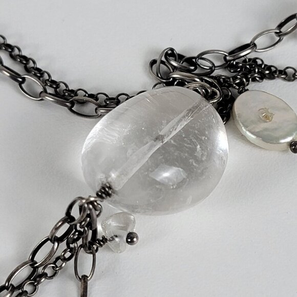 SILPADA OXIDIZED STERLING SILVER 925 PEARL CRYSTAL DROP TASSEL NECKLACE 34" - Picture 5 of 14